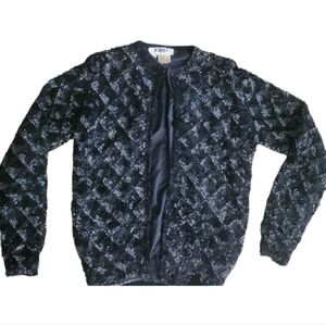 CASI Vintage Lambswool Black Silver Sequin Party Jacket Sz Xs / Sm